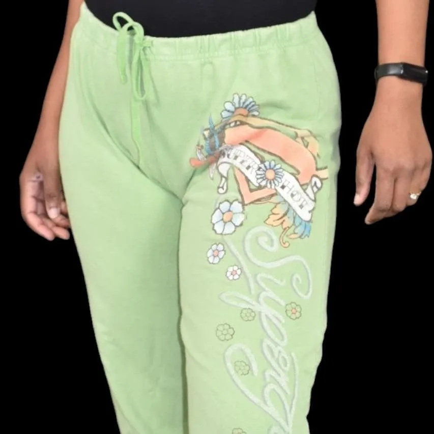 Vintage Supergirl Sweatpants Green Pastel Cropped DC Comics Tattoo Cotton Capri Pants Joggers Y2K Size Small