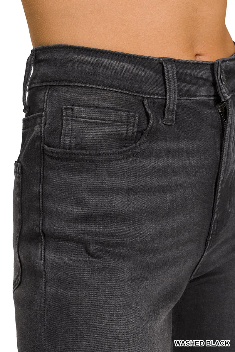 Washed Black Distressed Ankle Jean