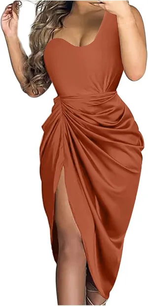 Women's Formal Sexy Solid Color Strapless Split Sequin Dresses Evening Cocktail Prom Gowns DressS-3XL