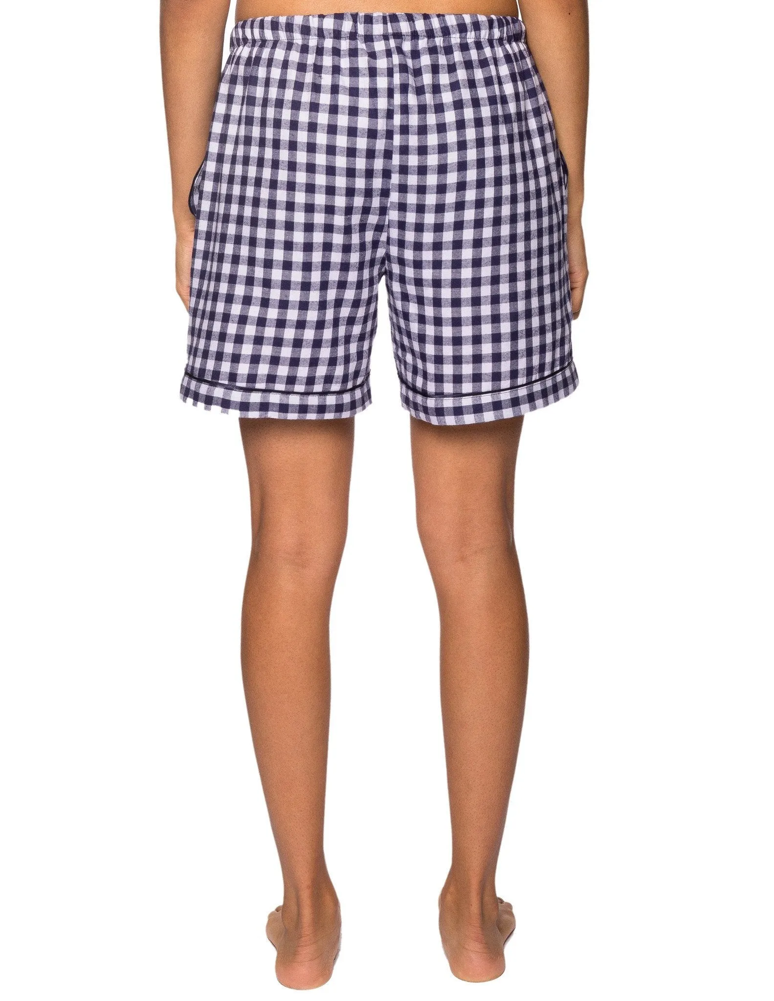 Women's Premium 100% Cotton Flannel Lounge Shorts 2-Pack - Nordic Snow-Gingham Blue