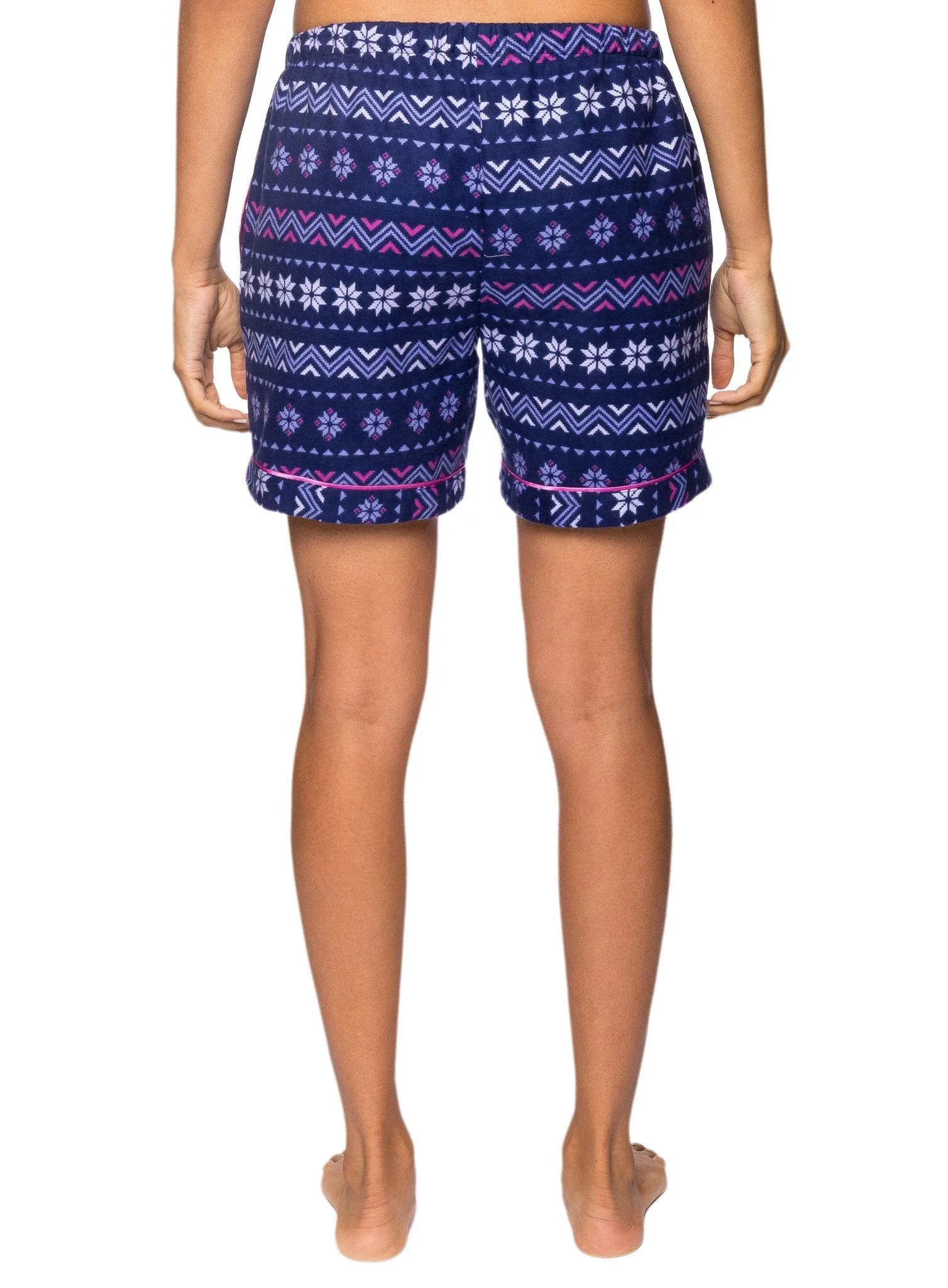 Women's Premium 100% Cotton Flannel Lounge Shorts 2-Pack - Nordic Snow-Gingham Blue