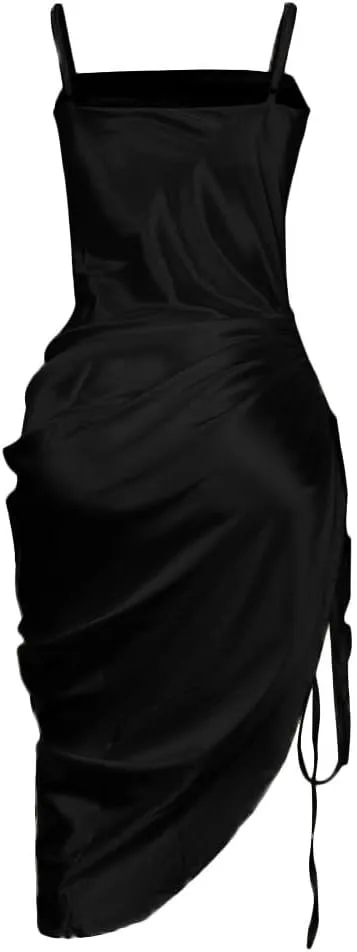 Women's Satin Lace up Backless High Slit Dress Asymmetric Hem Club Clubwear Midi Elegant Dresses for Evening Party