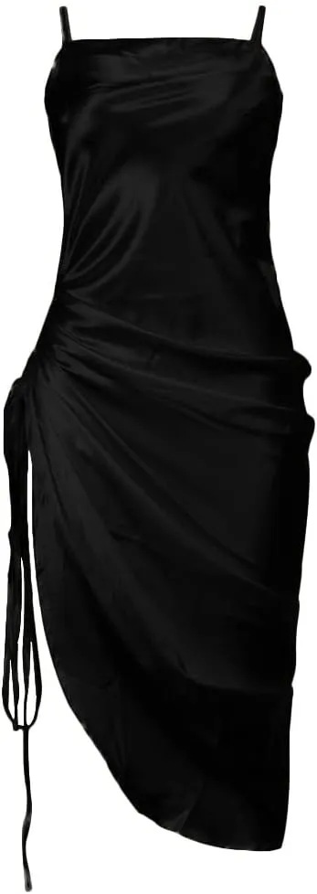 Women's Satin Lace up Backless High Slit Dress Asymmetric Hem Club Clubwear Midi Elegant Dresses for Evening Party