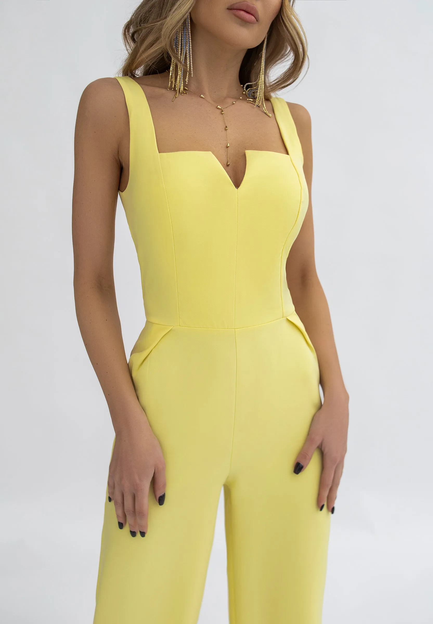 Yellow Sleeveless V-neck Jumpsuit